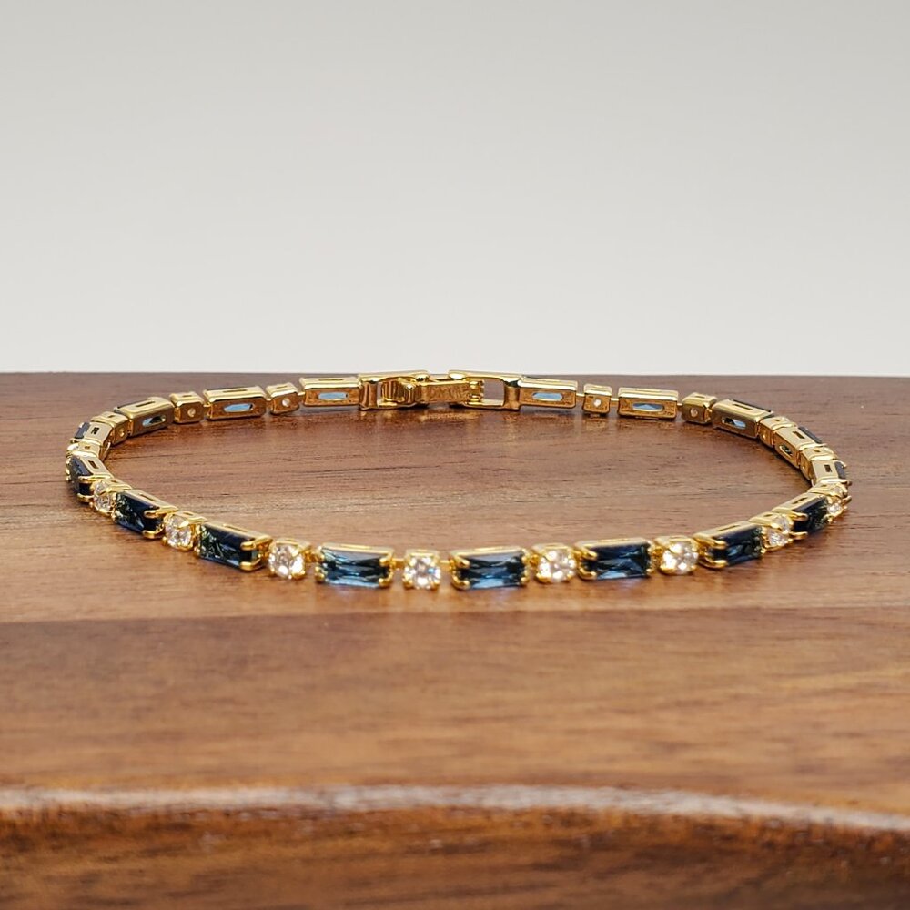 14K Gold Womens 2ct Blue Sapphire Gemstone 1ct Diamond Tennis Bracelet Jewelry